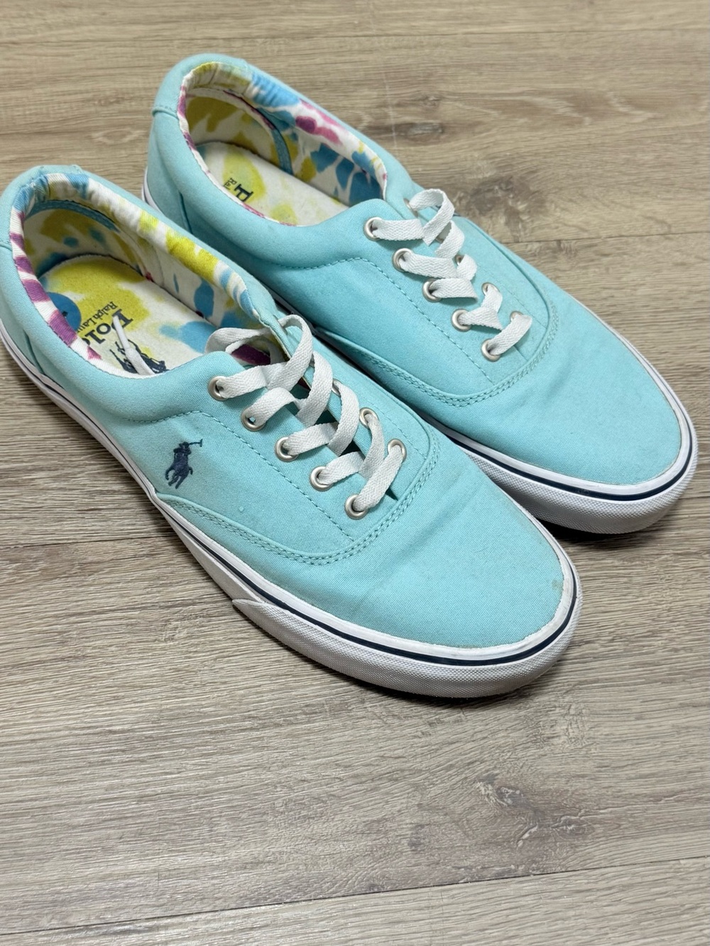 Y2K Polo by Ralph Lauren Aqua Canvas Low-Top Lace-Up Sneakers